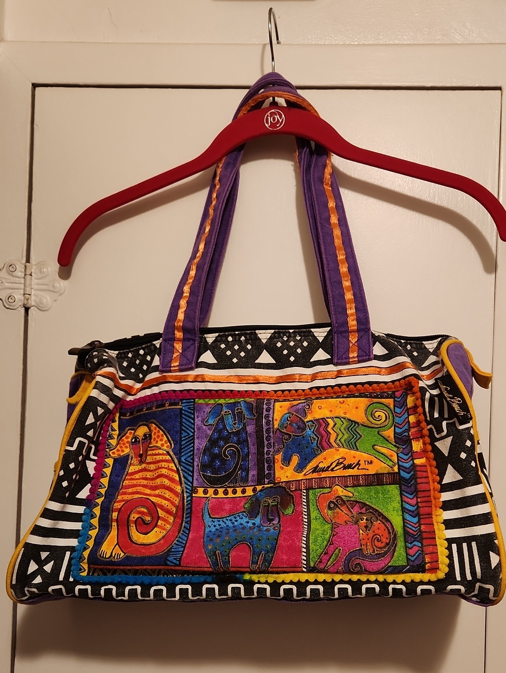 🔥Colorful Animal Patchwork Canvas Tote Bag with Purple Straps